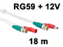 Cable blanc RG59 TVI VIDEO + dport alimentation 12v pour camra de videosurveillance BNC L=18m