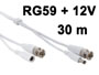 Cable blanc RG59 TVI VIDEO + dport alimentation 12v pour camra de videosurveillance BNC L=30m