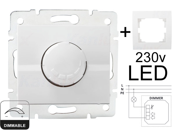 dim230 Gradateur variateur rotatif pour ampoule LED dimmable 230v 3-100w avec position marche-arr�t