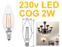 Ampoule flamme  Filaments LED COG 2w E14 230V blanc chaud haute luminosit 200lm