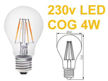 e27led4cog Ampoule  vis  Filaments LED COG 4w E27 230V blanc chaud haute luminosit 420lm