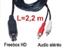 Cordon cable audio stéréo blindé mini din 9 broches pour Freebox HD vers 2 rca male  L=2,2m