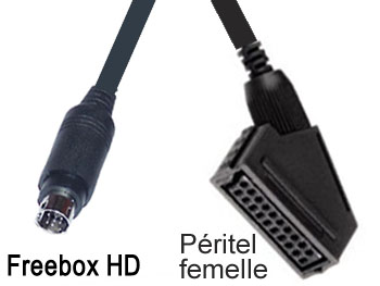 Cordon cable raccord vidéo + audio stéréo mini din 9 broches pour Freebox HD vers péritel femelle RVB L=0.5m