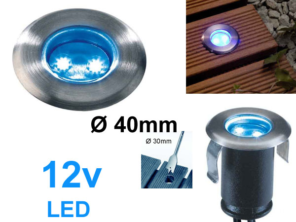 gl3029601 Mini Spot LED 12v 0.5w 12000-15000 K, Rond, tanche IP68 pour l'exterieur. Faible profondeur. Encastrable pour sol de terrasse, jardin et plage de piscine