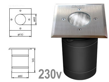 greb7171 Spot encastrable extrieur carr tanche IP 67 Aluminium GU10 230v pour terrasse , jardin et plage de piscine avec double presse toupe