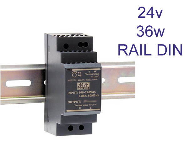 hdr3024 Alimentation transformateur 230v vers 24v pour tableau electrique en rail DIN compatible LED jusqu' 36w