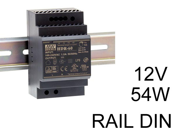 hdr6012 Alimentation transformateur 230v vers 12v pour tableau electrique en rail DIN compatible LED jusqu' 54w