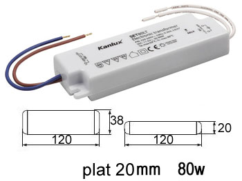 het80 TRANSFORMATEUR ELECTRONIQUE 230 - 12v 80VA pour clairage halogne 20w  80w version boitier plat 20mm