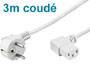 Cordon alimentation cable secteur blanc 3m coudé schuko avec fiche IEC 320 coudée pour TV, PC , écran plat lcd / led / plasma ...
