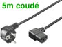 Cordon alimentation cable secteur noir 5m coud schuko avec fiche IEC 320 coude pour PC , cran plat lcd / led / plasma ...