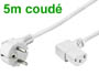 Cordon alimentation cable secteur blanc 5m coudé schuko avec fiche IEC 320 coudée pour PC , écran plat lcd / led / plasma ...