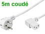 Cordon alimentation cable secteur blanc 5m coud schuko avec fiche IEC 320 coude pour PC , cran plat lcd / led / plasma ...