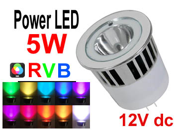 lampl5rgbmr16 AMPOULE tlcommandable 16 couleurs Power LED RVB RGB haute puissance 5w type MR16 12V basse consommation