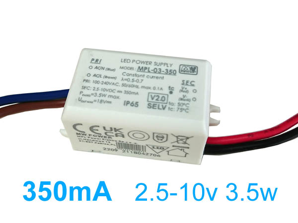 mpl03350v2 Alimentation courant constant 350mA 3.5w max pour 1  3 LED 350mA version ultra miniature IP65