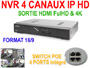 Enregistreur NVR 4 canaux H265 4K 120Fps POE pour cameras IP Avtech 1.3, 2, 5 et 8 mgapixels. compatible iphone / Android EAGLE EYES