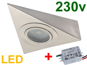 opez8670t Spot triangle 230v 3.2w LED haute luminosit 360Lm blanc chaud 3000K pour plan de travail de cuisine fixation sous meuble haut
