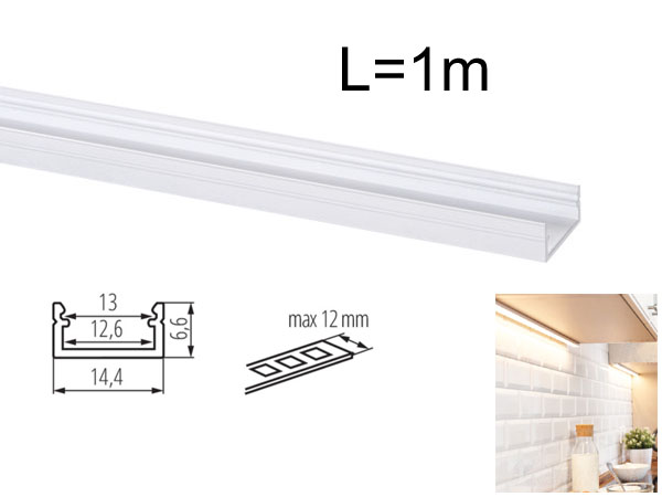 prf1w Profil aluminium laqu blanc 1m pour ruban LED 8mm et 12mm