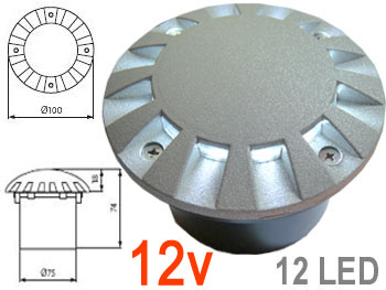 regor7280bt12v Spot carrossable led blanc lumire du jour encastrable de sol rond extrieur tanche IP 66 Aluminium LED BLANCHES 12v 360 pour alle , jardin , piscine et accs voiture