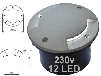 regor7281 Spot carrossable led blanc froid encastrable de sol rond extrieur tanche IP 66 Aluminium LED 230v double faisceau pour alle , jardin et accs voitures