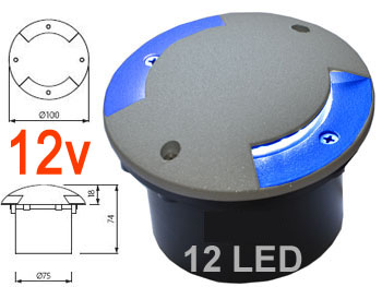 regor7281blbt12v Spot carrossable led bleu encastrable de sol rond extrieur tanche IP 66 Aluminium LED BLEUES 12v double faisceau pour alle , jardin , piscine et accs voiture