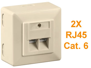 rj45dblsock Boitier mural / prise murale rseau 2 x ethernet Catgorie 6 blinde beige - double ports RJ45