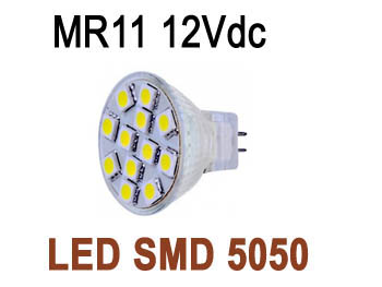 smdmr11cw AMPOULE LED SMD5050 haute puissance 2.4w trs grand angle 120 BLANC froid 6500k type MR11 12V dc