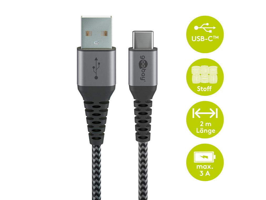 usbc2m Cordon cable USB vers USB-C blind� L=2m pour smartphone et tablette