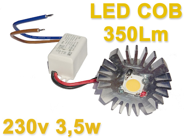 50cob3ww Platine 220v 230v 3.5w Aluminium LED COB BLANC CHAUD 3000K diametre 5cm 50mm