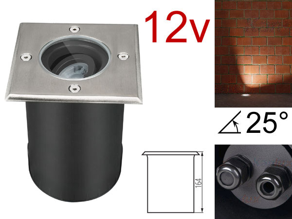 ad7lbt12v Spot encastrable 13x13cm ext�rieur �tanche ORIENTABLE inox GU5.3 MR16 12v IP67 carr� pour sol de terrasse , jardin et plage de piscine avec double presse �toupe