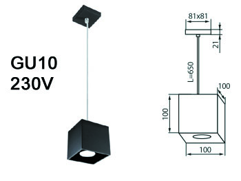 algo10plb Suspension aluminium massif design cube noir 230v GU10