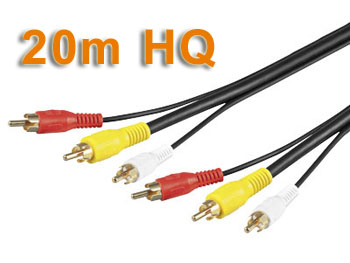 av3rca20hq CORDON AUDIO/VIDEO RCA, 3 x RCA MALE VERS 3 x RCA MALE L=20m  HQ cable 75 ohms