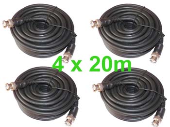 cxcbnc420 Pack 4 x 20 metres - cable / cordon coaxial vidéo BNC BNC 75 ohms rg59 pour vidéosurveillance L=4 x 20m 