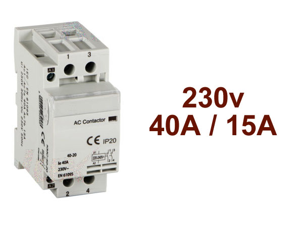 din40a Contacteur relais 2RT NO au format RAIL DIN 230v 40A pour commutation de puissance d'appareil résistif et inductif