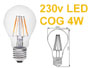 Ampoule à vis à Filaments LED COG 4w E27 230V blanc chaud haute luminosité 420lm