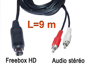 fbx2aud100 Cordon cable audio stéréo blindé mini din 9 broches pour Freebox HD vers 2 rca male L=9m