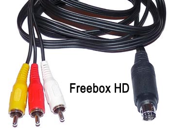 fbx2av1 Cordon cable vidéo + audio stéréo mini din 9 broches pour Freebox HD vers 3 rca male L=1,5m