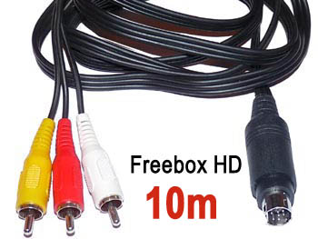 fbx2av10 Cordon cable vidéo + audio stéréo mini din 9 broches pour Freebox HD vers 3 rca male L=10m