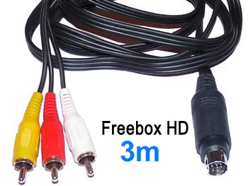 fbx2av3 Cordon cable vidéo + audio stéréo mini din 9 broches pour Freebox HD vers 3 rca male L=3m