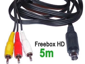 fbx2av5 Cordon cable vidéo + audio stéréo mini din 9 broches pour Freebox HD vers 3 rca male L=5m