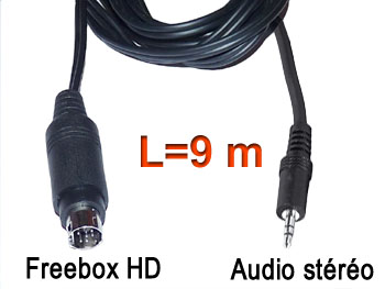 fbx2jk100 Cordon cable audio stéréo blindé mini din 9 broches pour Freebox HD vers jack 3.5mm male L=9m
