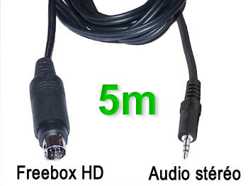 fbx2jk5 Cordon cable audio stéréo blindé mini din 9 broches pour Freebox HD vers jack 3.5mm male L=5m