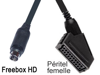 Cordon cable raccord vido + audio stro mini din 9 broches pour Freebox HD vers pritel femelle RVB L=0.5m