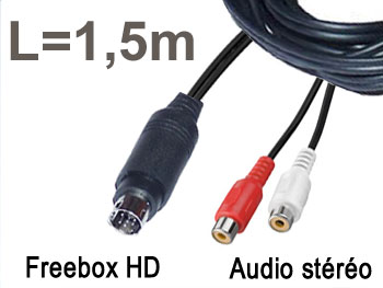 fbx2rcaf15 Cordon cable adaptateur audio stéréo blindé mini din 9 broches pour Freebox HD vers 2 RCA femelles L=1,5m