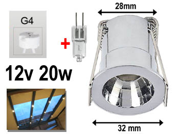 g4c20w mini Spot encastrable G4 12v faible diamètre spécial chevron de véranda + ampoule 20w