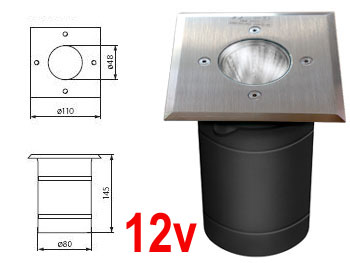 greb7171bt12v Spot encastrable extrieur tanche IP 67 Aluminium MR16 basse tension 12v carr pour terrasse , jardin et plage de piscine avec double presse toupe