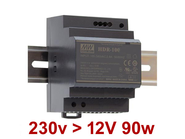 hdr10012n Alimentation transformateur 230v vers 12v pour tableau electrique en rail DIN compatible LED jusqu' 90w