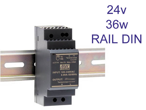 hdr3024 Alimentation transformateur 230v vers 24v pour tableau electrique en rail DIN compatible LED jusqu'� 36w