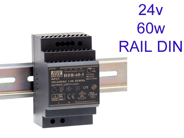 hdr6024 Alimentation transformateur 230v vers 24v pour tableau electrique en rail DIN compatible LED jusqu'� 60w