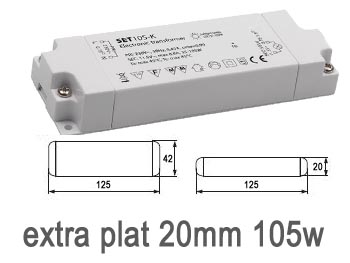 het105 TRANSFORMATEUR ELECTRONIQUE 230 - 12v 105VA pour clairage halogne 35w  105w  version boitier extra plat 20mm