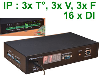 ipcapteur Capteur IP avec triple thermomtre ethernet , controleur de tensions et de ventilateurs et 16 entres DI Aviosys IP sensor 9216